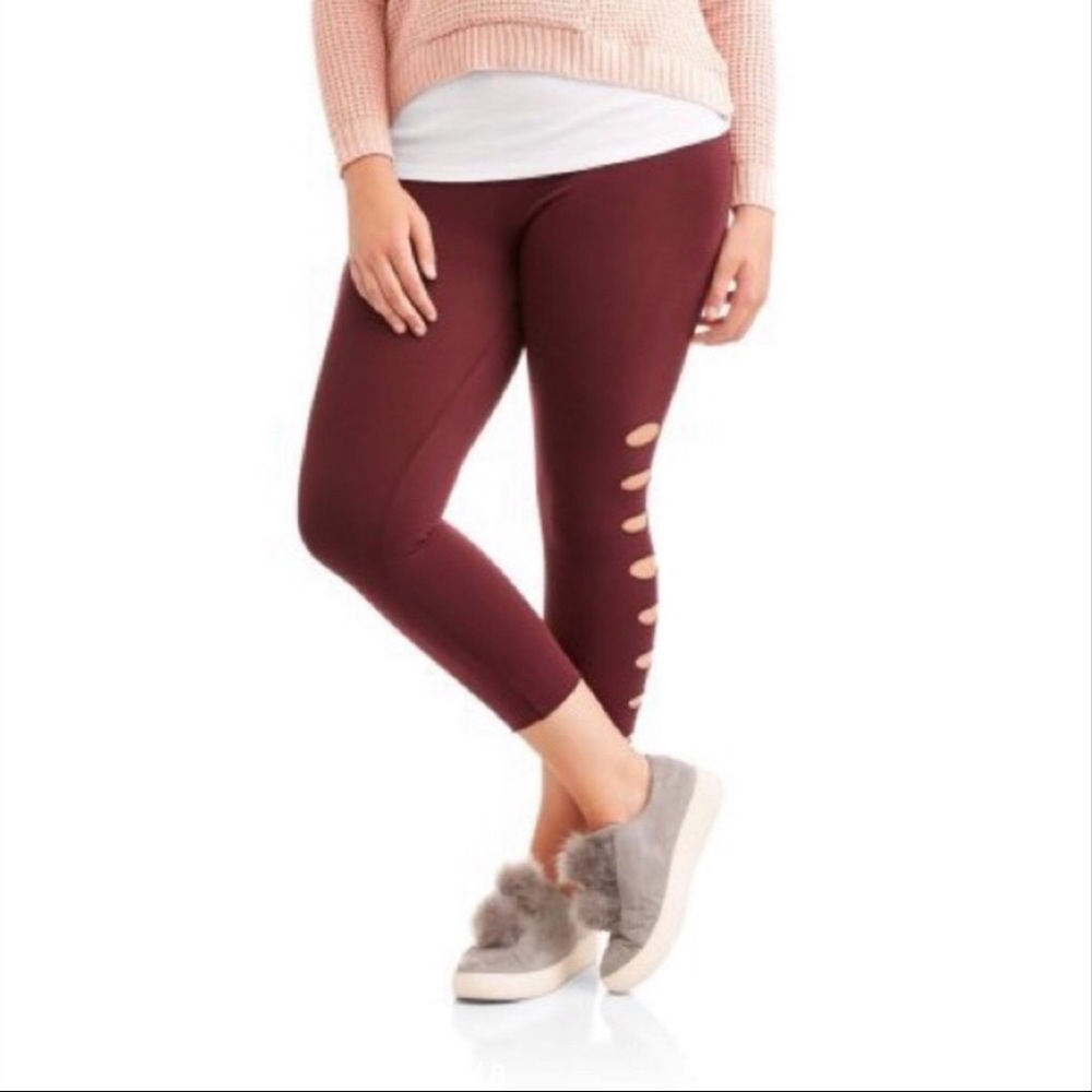 Plus Size eye candy Maroon Slit Leggings
